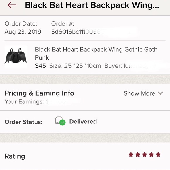 Black Bat Heart Backpack Wing Gothic Goth Punk - Picture 8 of 8